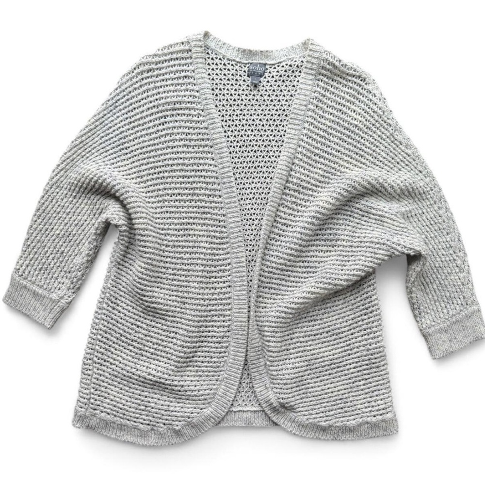 New York & Company Y2K Soho Cotton Chunky Knit Gray Quarter Sleeve Cardigan L - Picture 1 of 7